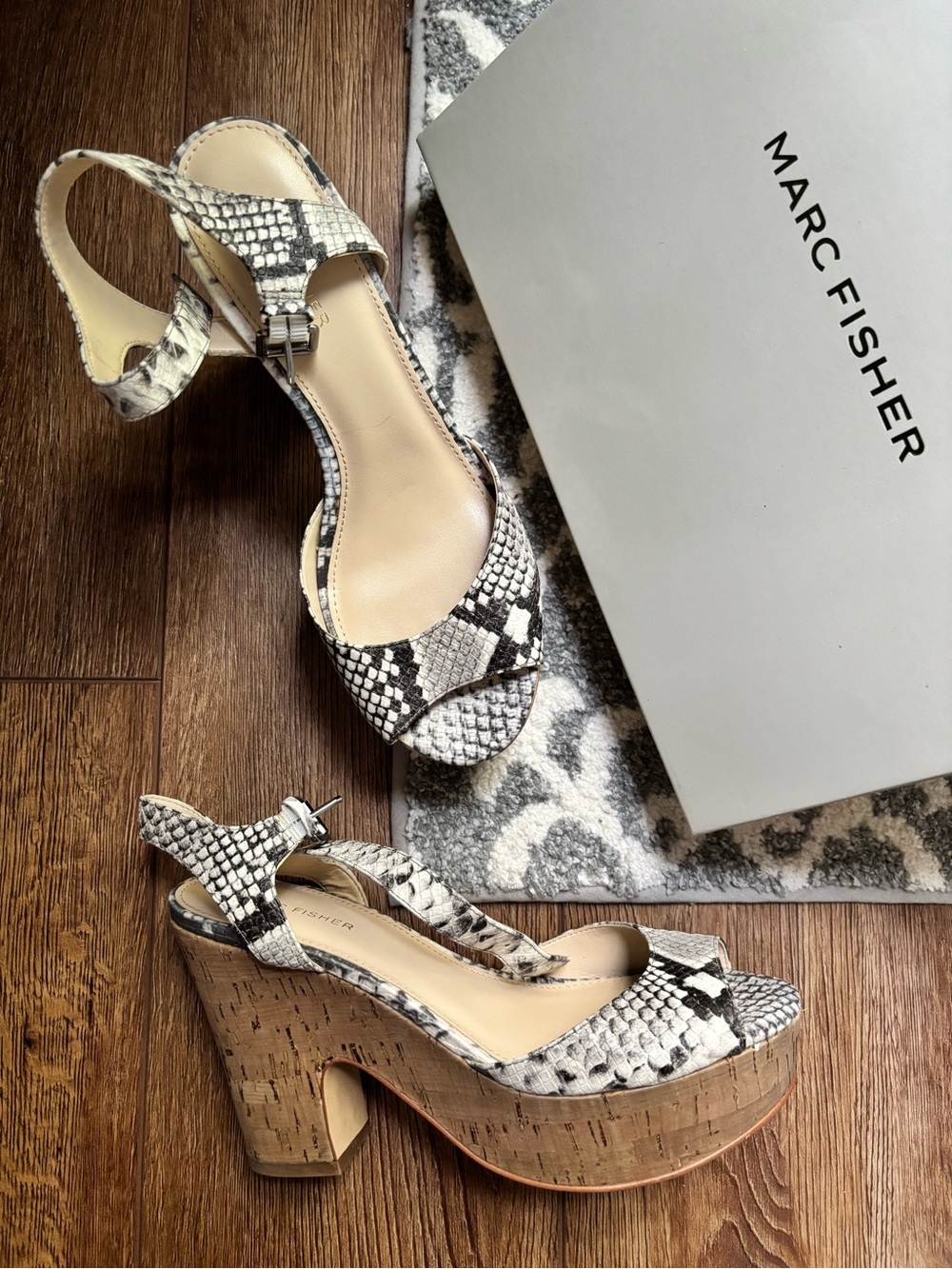 Marc Fisher Snake-Print Cork Platform Sandals